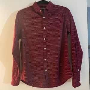 Gentlemen's Outfitters- Dark Red with White Dots Men's Long Sleeve Dress Shirt